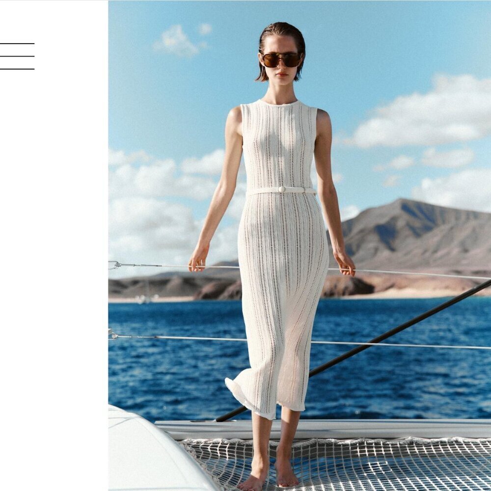 POINTELLE KNIT MIDI DRESS WITH BELT